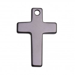 BLACK AGATE CROSS WITH CENTER HOLE 50X34mm